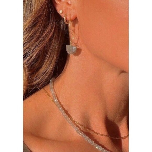 STUNNING Gemstone Dangle Earrings Labradorite Earring WATERPROOF Gold threader - Picture 4 of 14